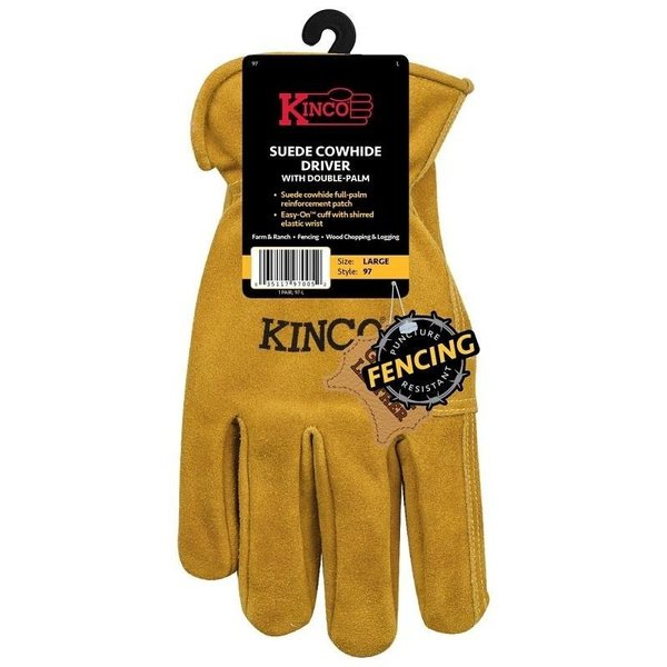 Kinco Gloves, Men's, L, Keystone Thumb, Shirred Elastic Cuff, Cowhide Leather, Gold 97-L